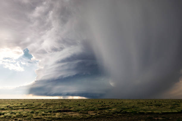 istock Supercell thunderstorm over a field. Severe weather concept 2059496545
