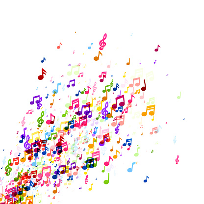 Colorful music notes on a white background, suggesting a wide spectrum of musical diversity. Vector illustration.