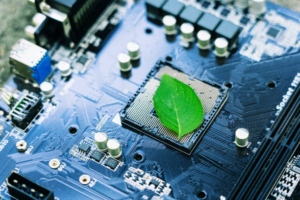 istock Green leaves inside a computer circuit board green technology and environmental technology Nature combined with digital technology. 2059584439