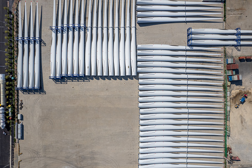Bird's-eye view of the assembly factory for wind turbines