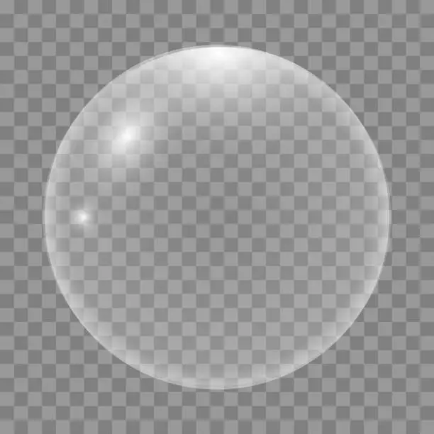 Vector illustration of Vector realistic white air bubbles with reflection isolated on transparent