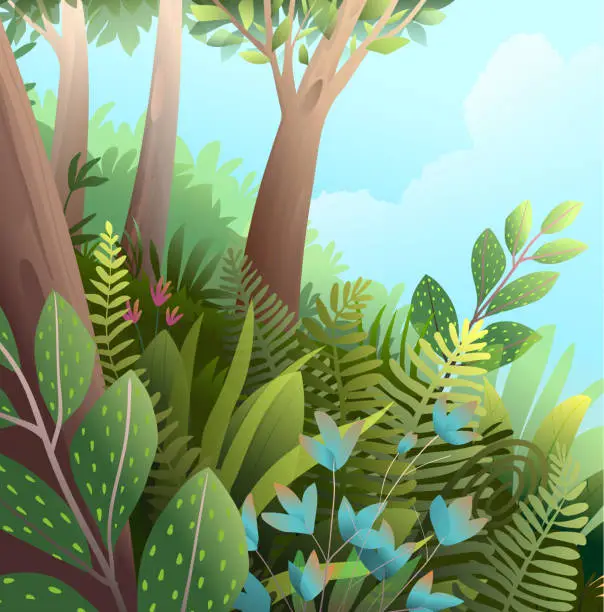 Vector illustration of Magic woods green forest background for children