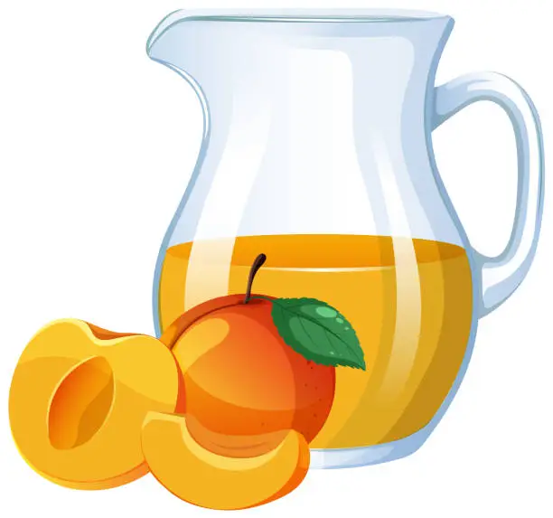 Vector illustration of Vector illustration of apricot juice in a clear pitcher