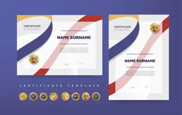 Vector illustration of Certificate of appreciation or Award diploma template design and vector golden Luxury premium badges design