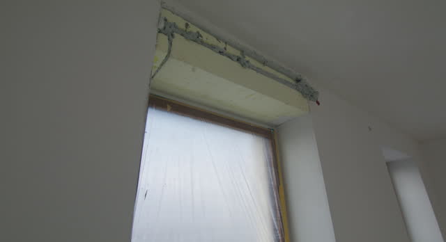 Parallax shot of isolating a window lintel, parallax shot indoors. Isolation glued together.