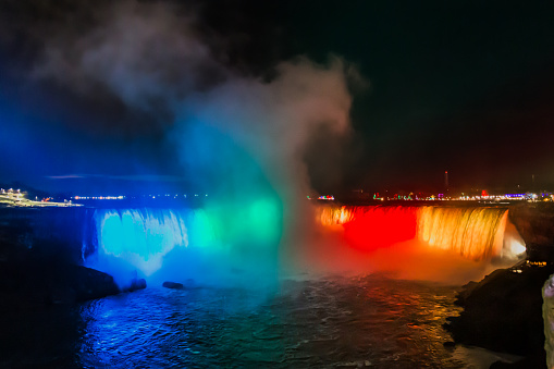 Niagara Falls City, Ontario, Canada - Nov 10, 2018: Horseshoe Falls Light Show