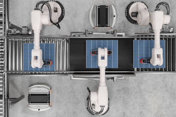 istock High Angle View Of Smart Distribution Warehouse With Robot Arms Working On Solar Panel Production 2059752174
