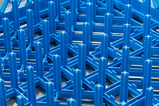 Blue plastic pillar close-up
