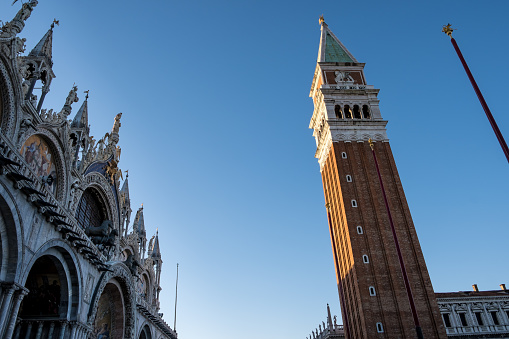 Architectural detail of Piazza San Marco (St Mark's Square) the principal public square of Venice, Italy