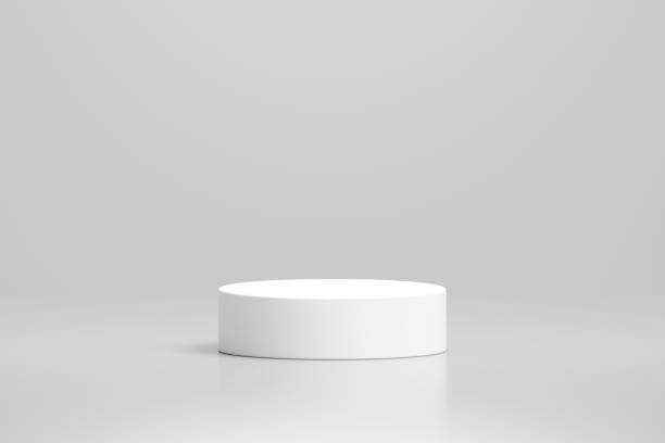 istock White luxury round podium for placing products 3D background 2059802659