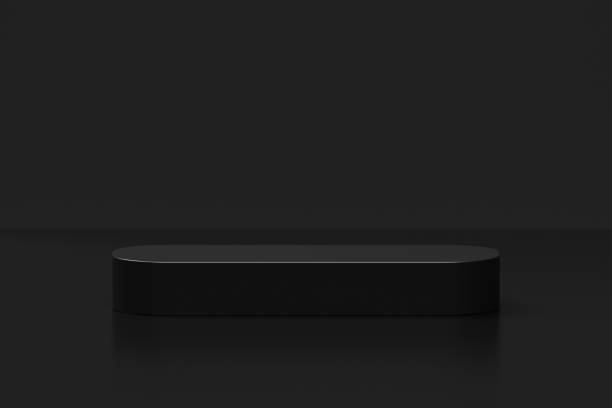 istock Black oval podium for placing products 3D background 2059803173