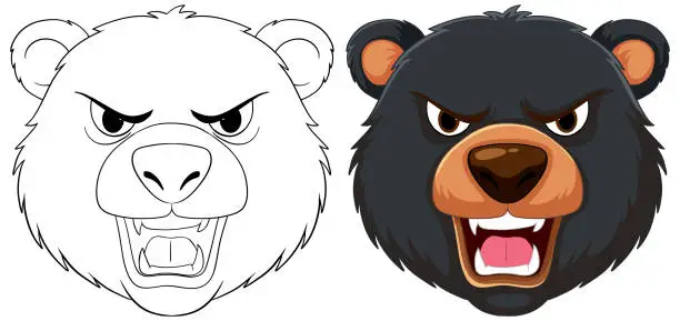 Vector illustration of Two cartoon bears with fierce expressions.