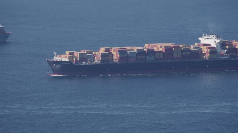 Close up of container ship in the Bay of Gibraltar