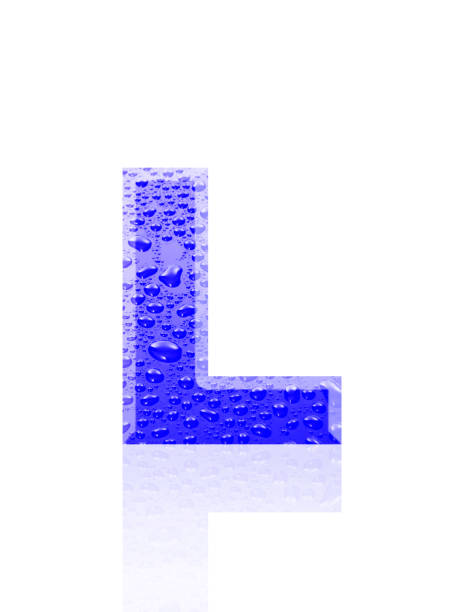 isolated shot of three-dimensional water droplets alphabet letter l on white background - letter l water typescript liquid imagens e fotografias de stock