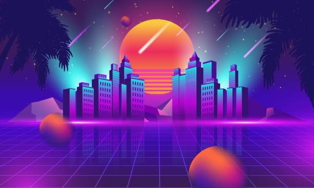 istock Futuristic retro landscape of the 80`s. Digital retro landscape cyber surface. 2059925719