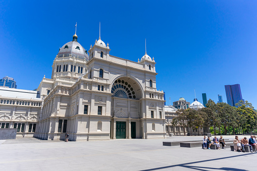 Melbourne, Australia - December 29,2023 : Royal Exhibition Building with blue sky near Carlton Gardens in Melbourne, Australia on December 29,2023.