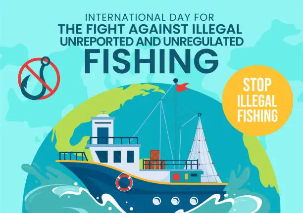 Vector illustration of Illegal Against Fishing Social Media Background Flat Cartoon Hand Drawn Templates Illustration