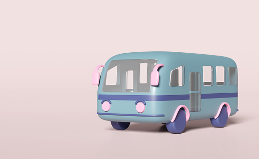 3d bus isolated on pink background. public transportation concept, 3d render illustration