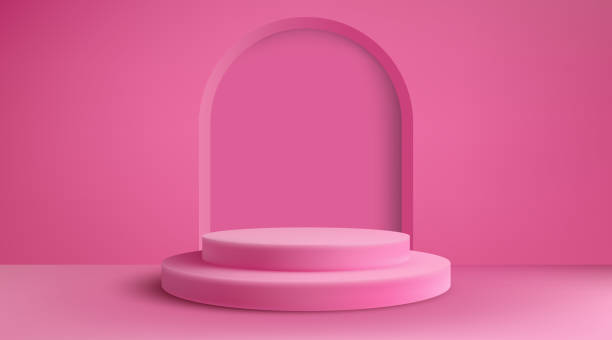 istock Abstract stage background. Cylindrical podium on a pink background. Product presentation, layout. 2060021238