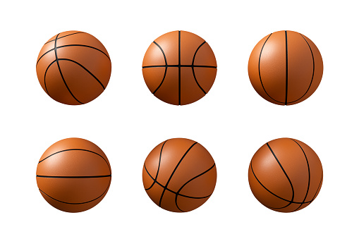 Basketball ball with different angles isolated on white background with copy space. 3D render.