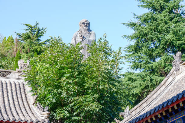 Qingdao City, Shandong Province, China - October 4th 2019: Photo of Laoshan Natural Scenery in sunny day，People climb to the mountaintop to visit ancient temples