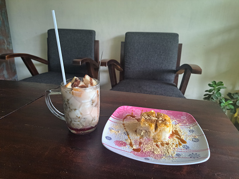 Ketan Bubuk Juruh And Es Kacang Ijo Or Mung Bean Ice. Food And Drink Menu.