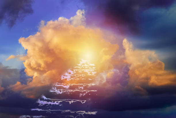 istock Blurred image.Beautiful religion background.Sunset or sunrise with clouds,blurred stairs to heaven,sunlight from heaven,stairway leading up to skies clouds.Light from sky.Religion concept. 2060065204