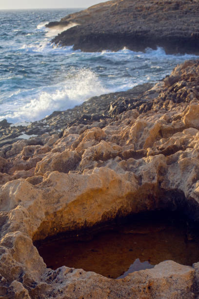 Malta seacost and rocks at the sunset time in winter