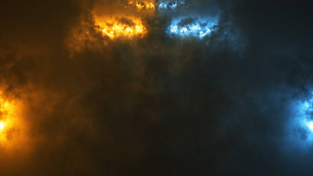 istock Abstract blue and orange smoke steam moves on black background texture . 2060076557