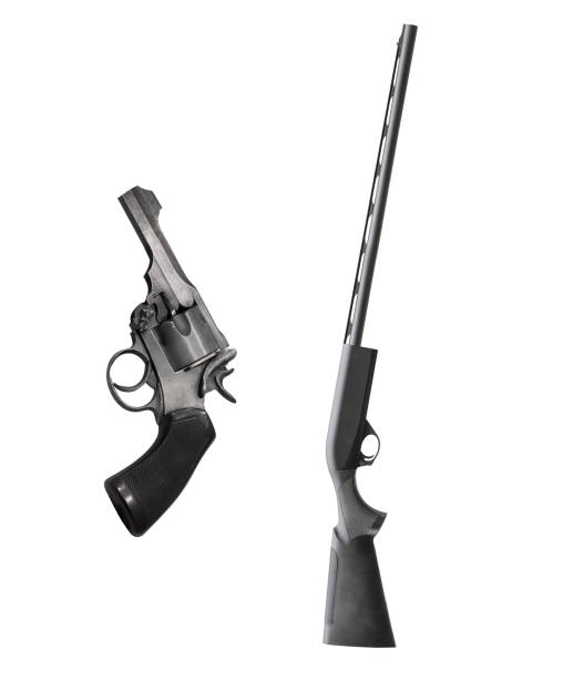 revolver and rifle isolated on white background