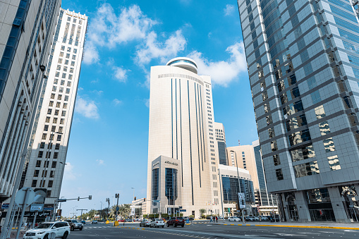 Abu Dhabi, UAE - January 21, 2024: Khalifa Bin Zayed The First St, Le Royal Meridien hotel