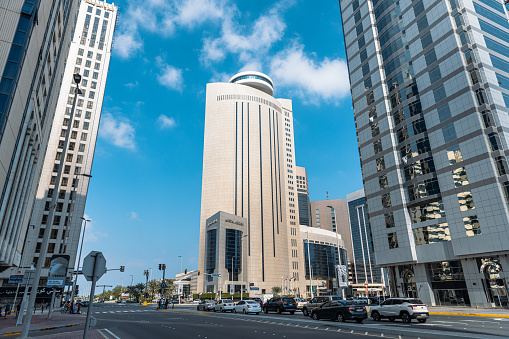 Abu Dhabi, UAE - January 21, 2024: Khalifa Bin Zayed The First St, Le Royal Meridien hotel