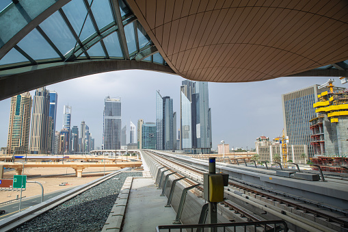 Dubai metro railway subway underground train in Dubai, United Arab Emirates.