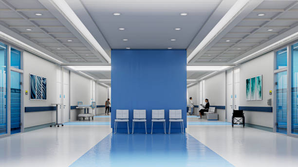blue modern clinic interior - hastane stok fotoğraflar ve resimler