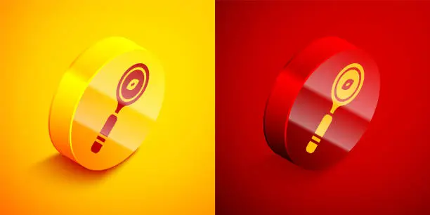 Vector illustration of Isometric Magnifying glass icon isolated on orange and red background. Search, focus, zoom, business symbol. Circle button. Vector
