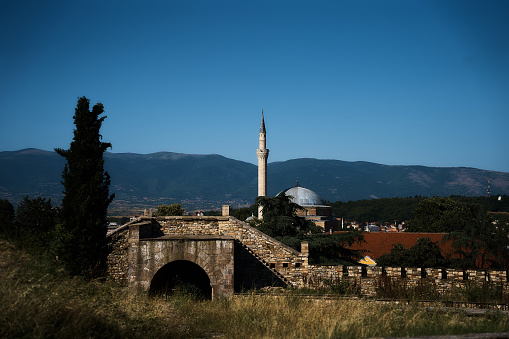 Skopje Macedonia, July 21, 2022:   a  view of the main mosque from the Skopje fortress