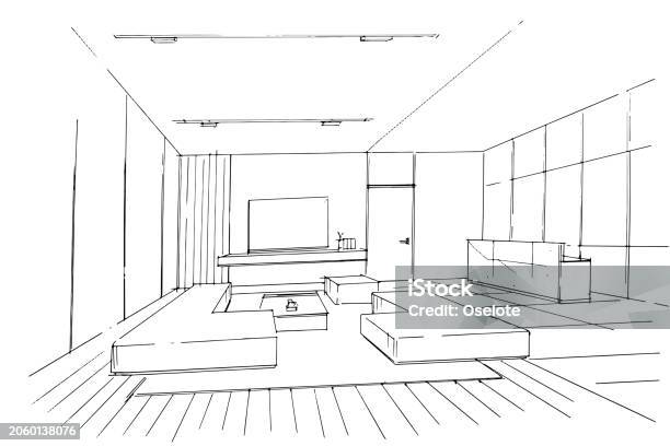Drawing Exterior And Interior Architectural Lines Graphic Assembly In ...