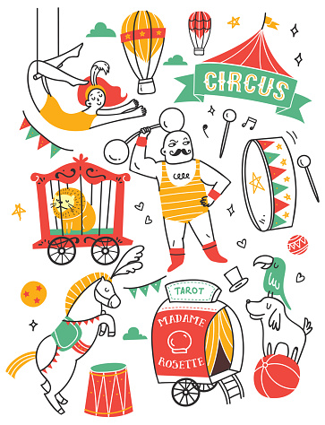 Set of circus doodle design element