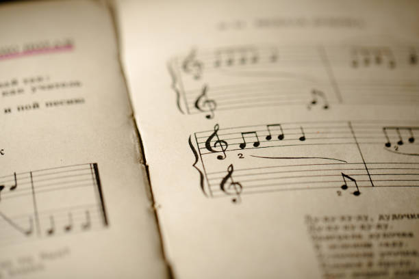 istock A page from a book with musical notes as a background, close-up view 2060148667