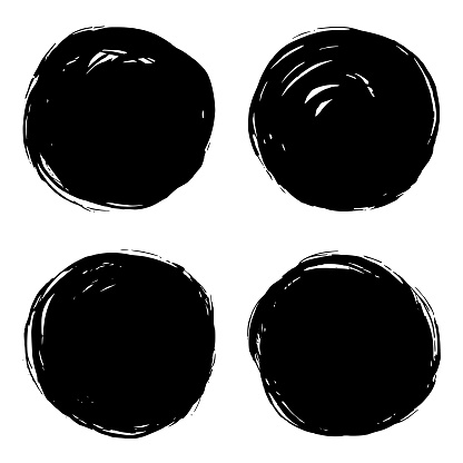 Circles set. Brush strokes. Black painted circles. Grunge texture backgrounds. Vector design elements. Isolated circles on white background