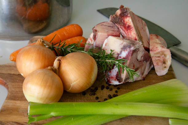 Cooking beef stew slow cooking stock photo