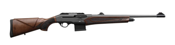 Semi-automatic rifled carbine. Hunting rifle with a wooden butt. Isolate on a white background.