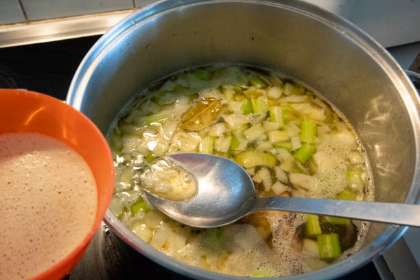 Cooking beef stew slow cooking stock photo