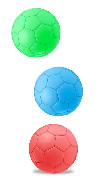 Isolated red, green and blue football balls isolated on white background