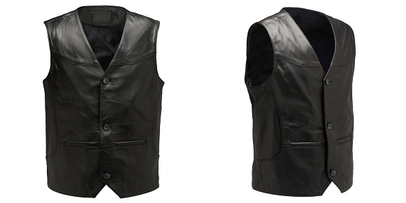 Black Leather Vest On White Background