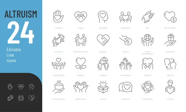 Vector illustration of Altruism Line Editable Icons set.