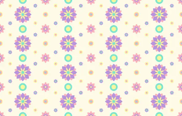 Vector illustration of cute flower Seamless colorful pastel pattern for fabric textile, geometric Aztec style. Mosaic on the tile. African Moroccan pattern. Ethnic carpet. native ethnic patterns. Aztec pattern.