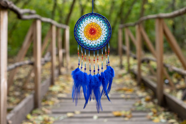 Handmade dream catcher with feathers threads and beads rope hanging