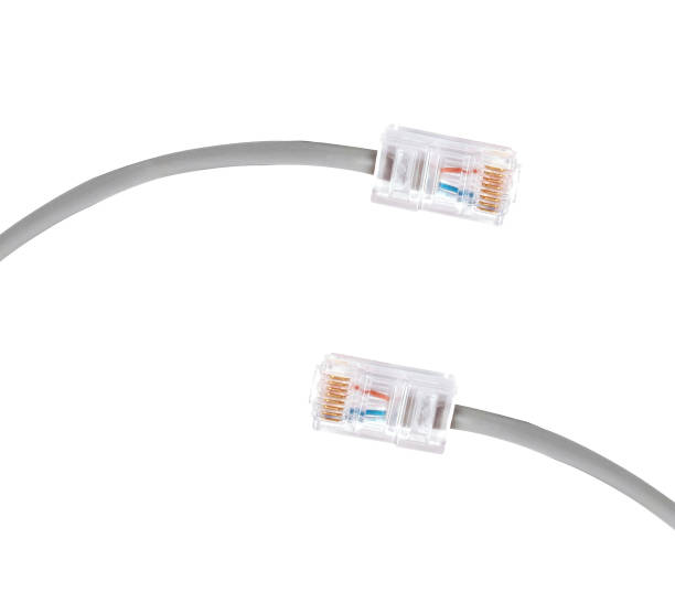 grey ethernet network cables plug isolated - network connection plug rj45 cable bandwidth foto e immagini stock