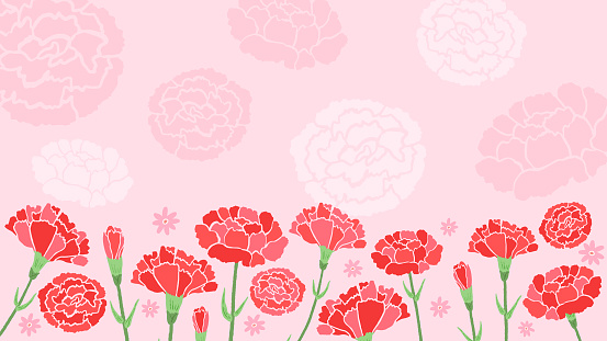 Carnation background frame inspired by Mother's Day, cute hand drawn illustration